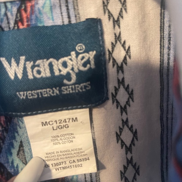 Wrangler South Western snap pearl button cowboy shirt size L - Picture 3 of 5